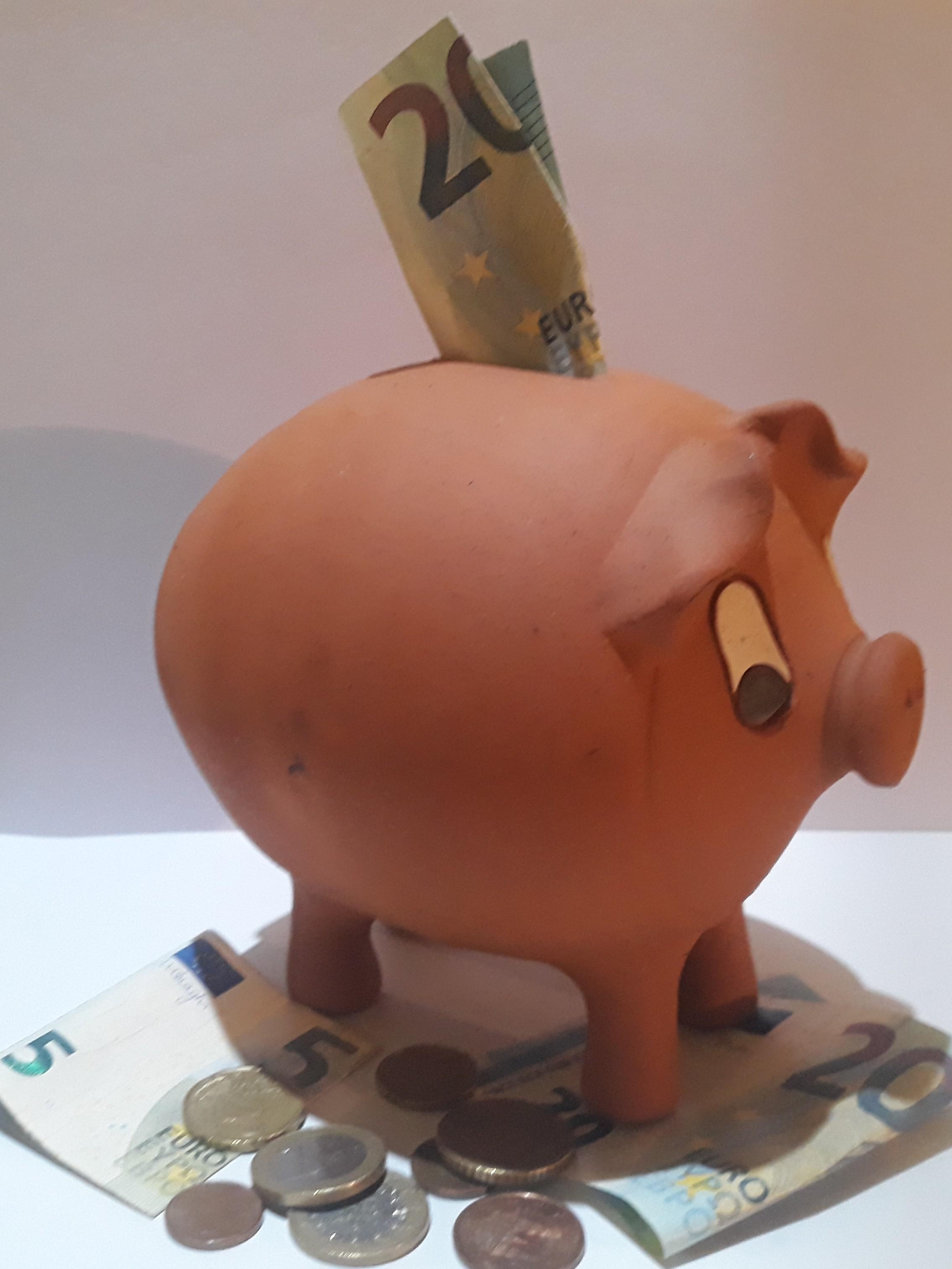 Hucha cerdito con dinero